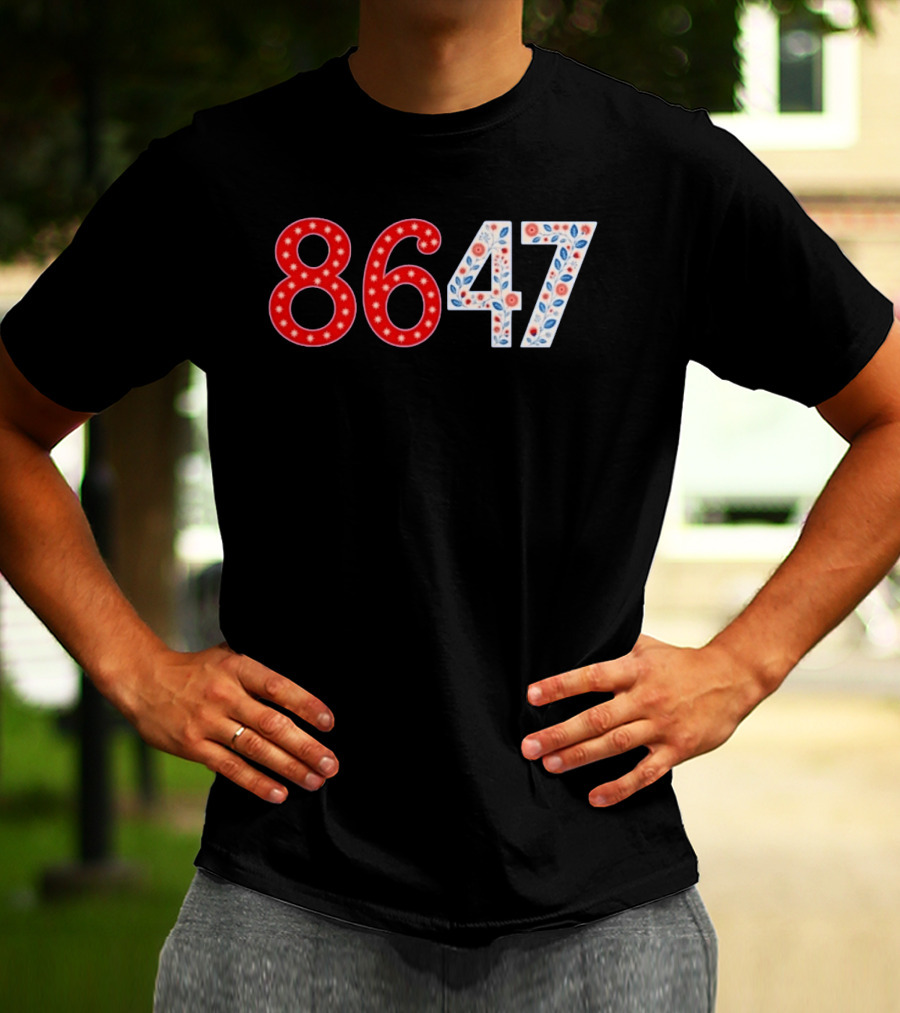 8647 Number Red And Blue Floral Stars T-Shirt
