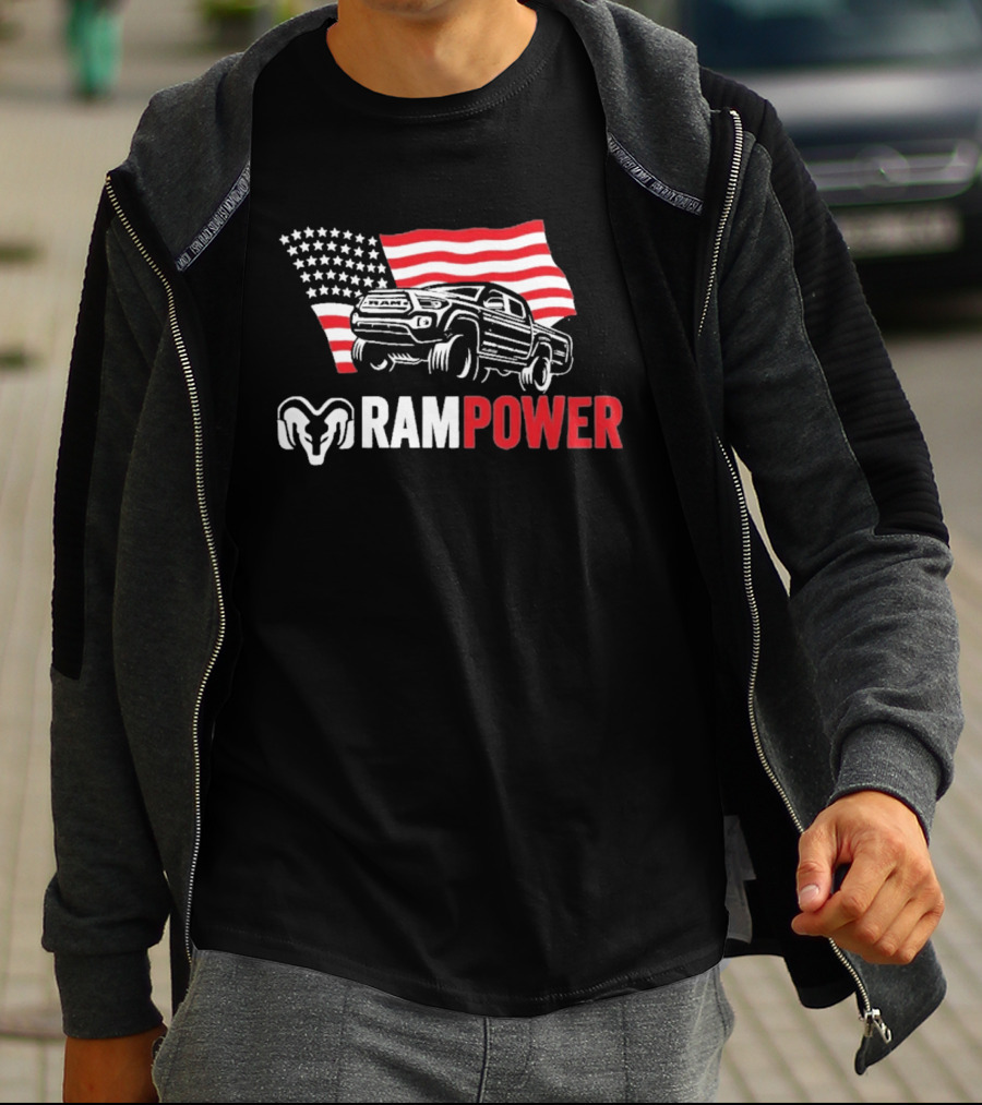 RAMPOWER American Flag Truck And Ram Head T-Shirt