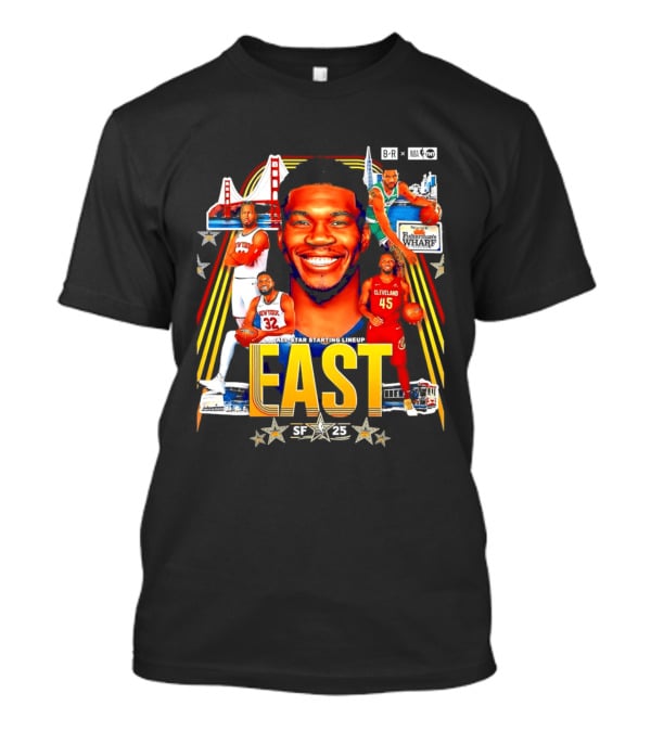 All Star Basketball Starting Lineup East 2026 Golden State Bay Bridge SF 45 Cleveland New York T-Shirt