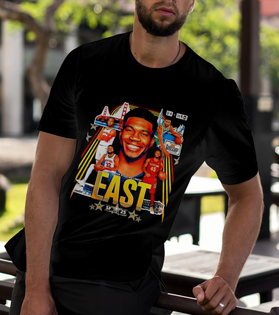 All Star Basketball Starting Lineup East 2026 Golden State Bay Bridge SF 45 Cleveland New York T-Shirt
