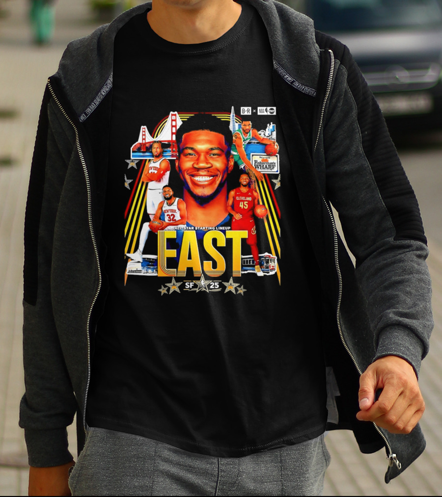 All Star Basketball Starting Lineup East 2026 Golden State Bay Bridge SF 45 Cleveland New York T-Shirt