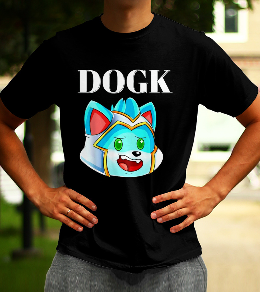 DOGK Cute Cartoon Character Blue Dog Head T-Shirt