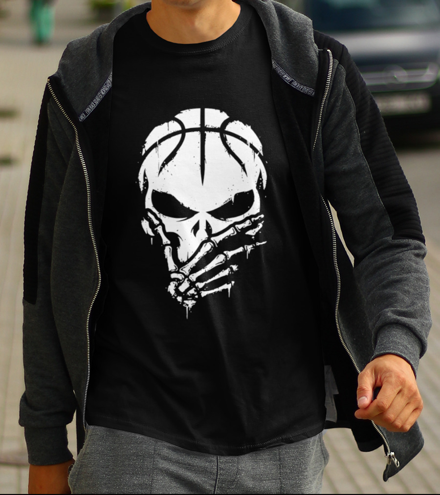 Basketball Skull With Silence Finger Gesture Skeleton Mask T-Shirt