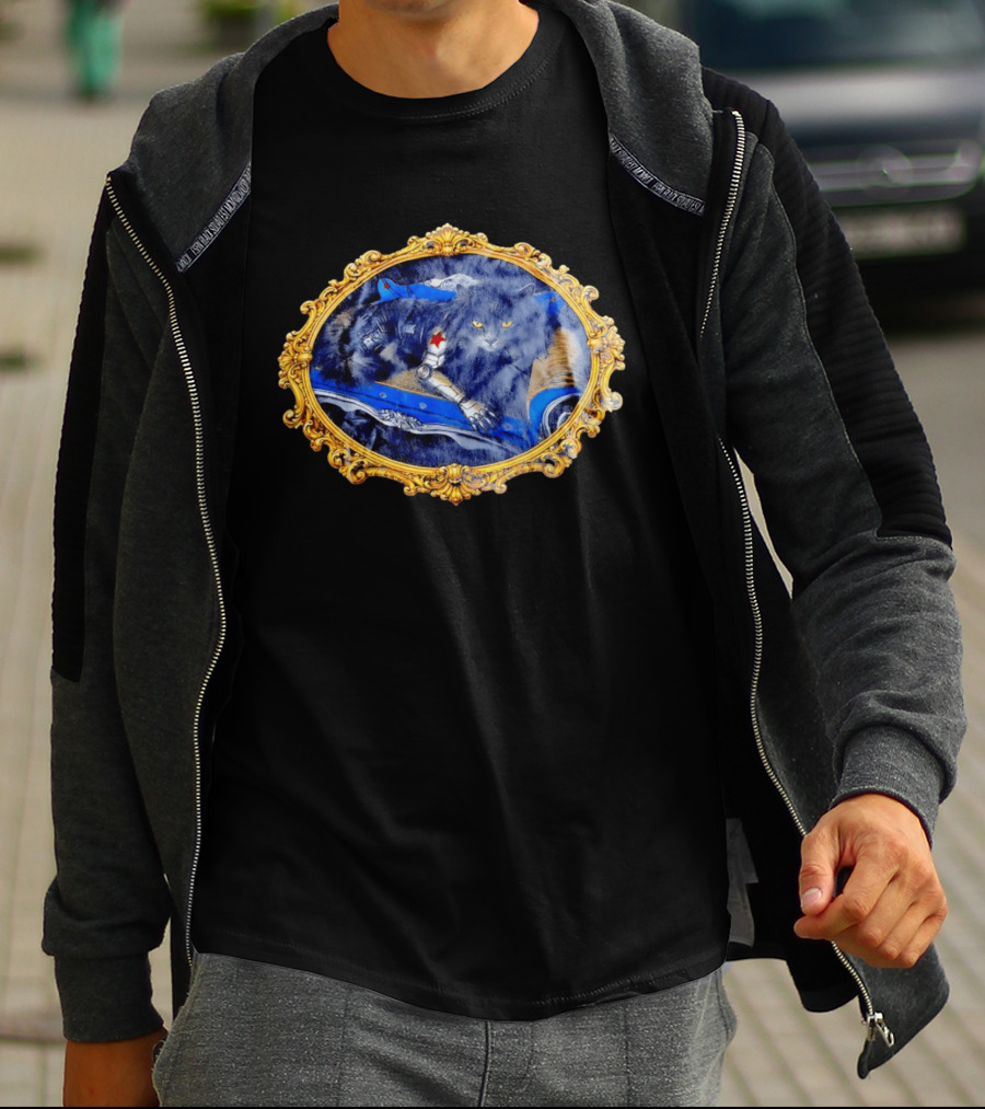Bucky Barnes Winter Soldier Black Cat With Mechanical Arm In Ornate Frame T-Shirt