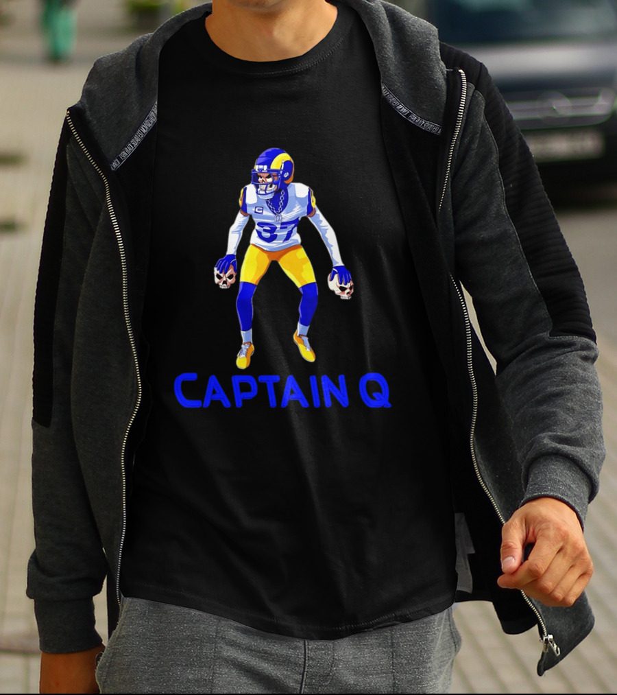 Captain Q Los Angeles Rams Number 37 Skull Hands T-Shirt