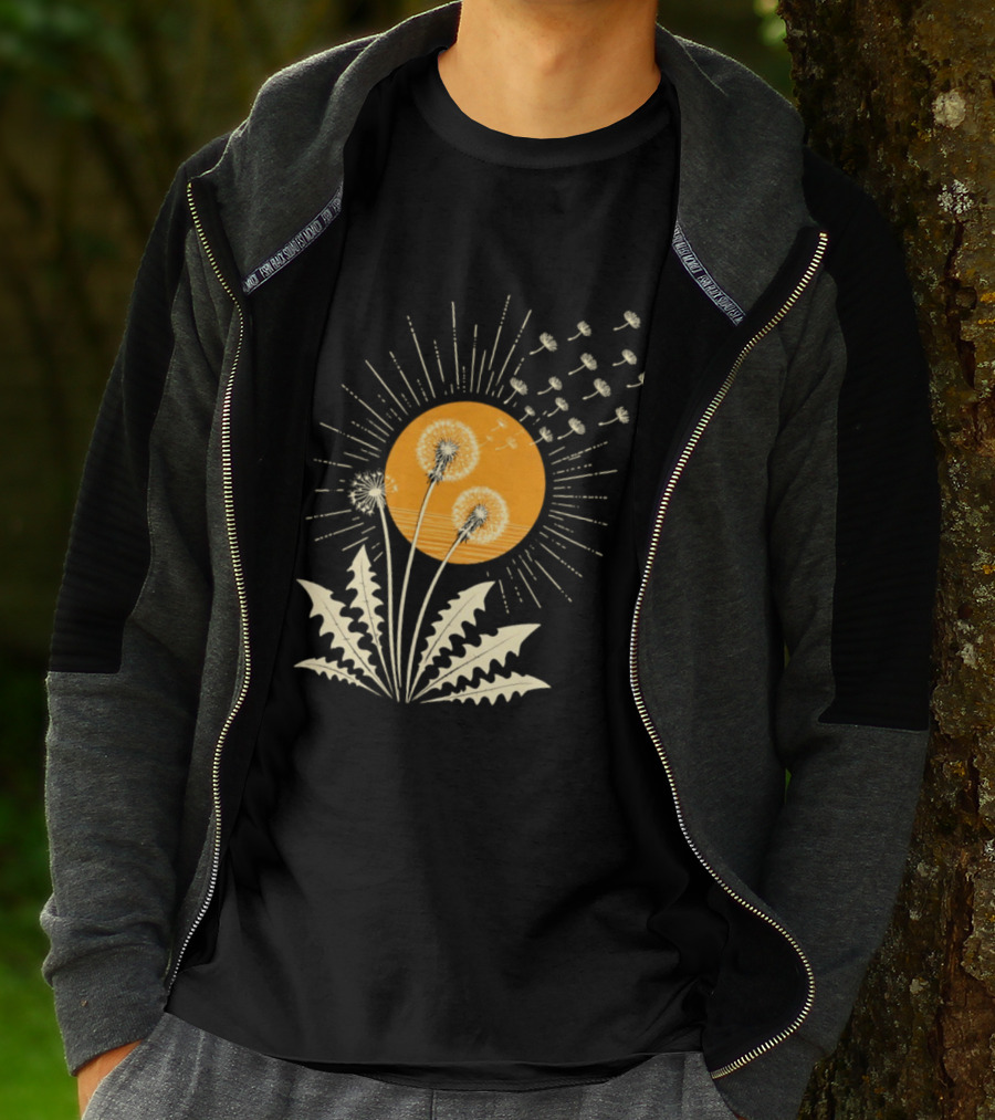 Golden Sunlight Dandelion Seeds Flying Nature Burst T-Shirt