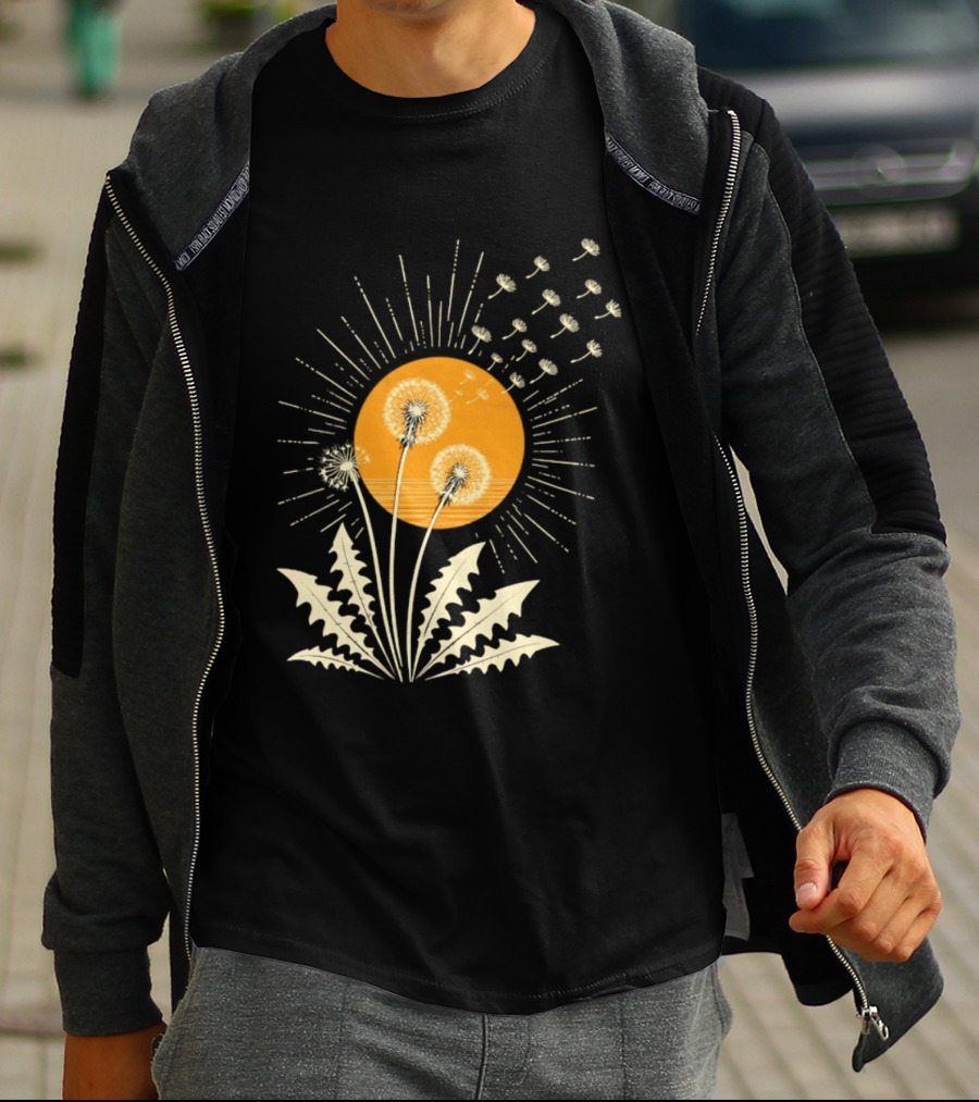 Golden Sunlight Dandelion Seeds Flying Nature Burst T-Shirt