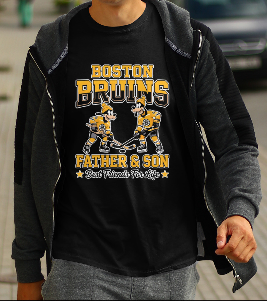 Boston Bruins Father Son Best Friends For Life Disney Goofy T-Shirt