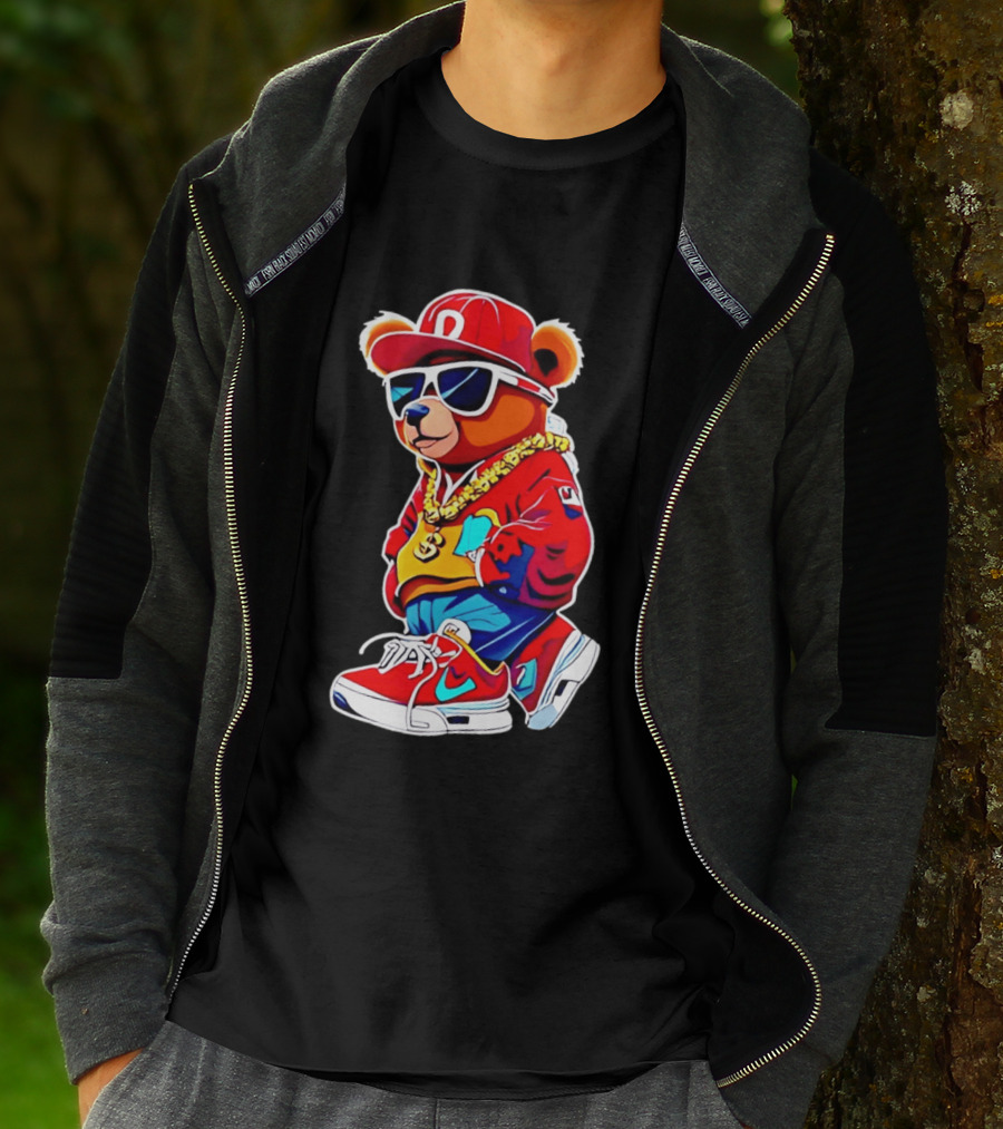 Hip Hop Teddy Bear Swag With Red Cap And Sunglasses T-Shirt