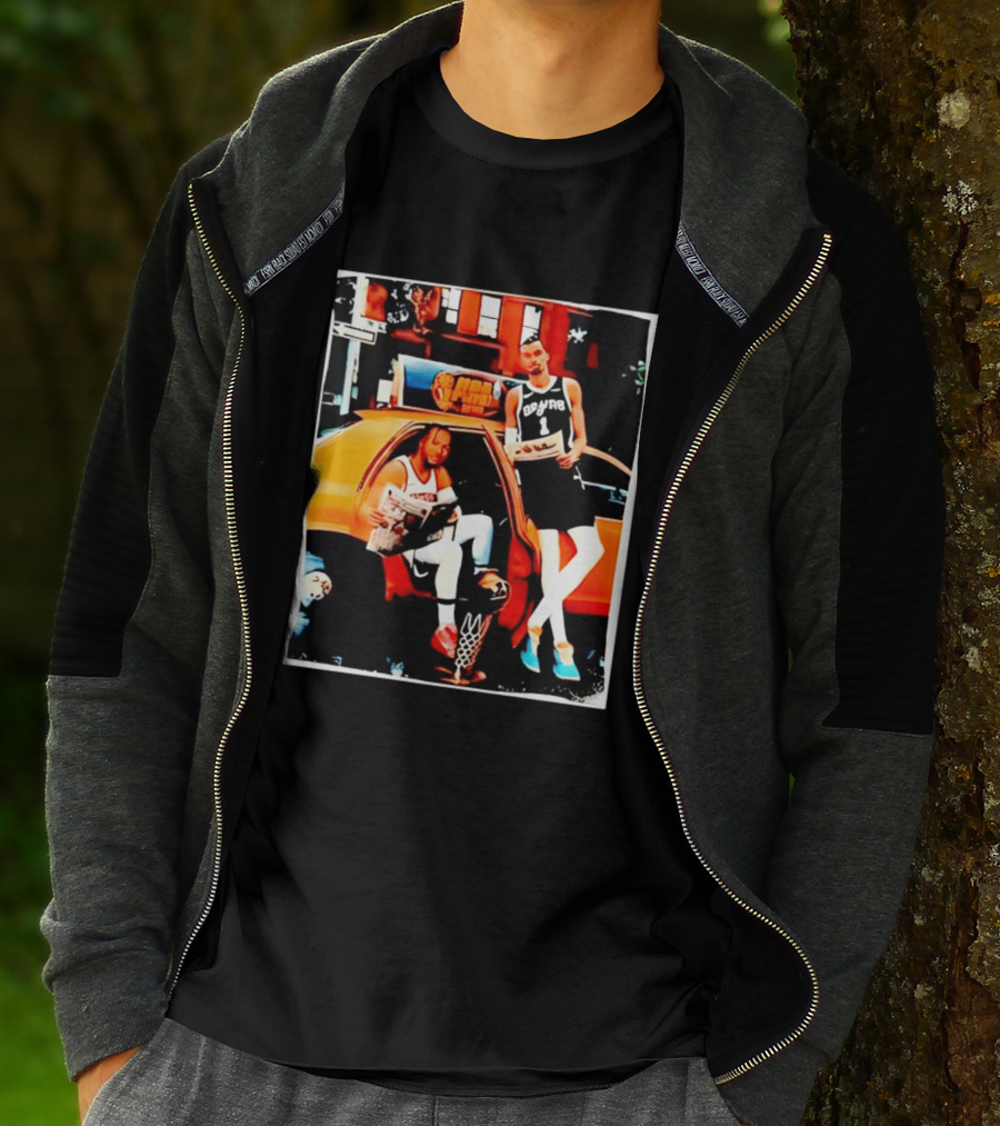 NBA Hoopers Jalen Brunson Victor Wembanyama Spurs Knicks Crossover Comic Style Street Scene T-Shirt