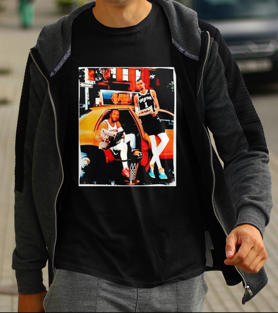 NBA Hoopers Jalen Brunson Victor Wembanyama Spurs Knicks Crossover Comic Style Street Scene T-Shirt