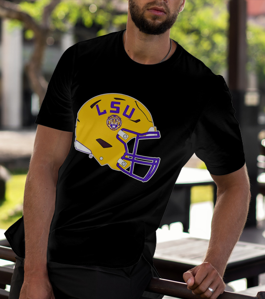LSU Tigers Football Helmet Yellow Purple Team T-Shirt