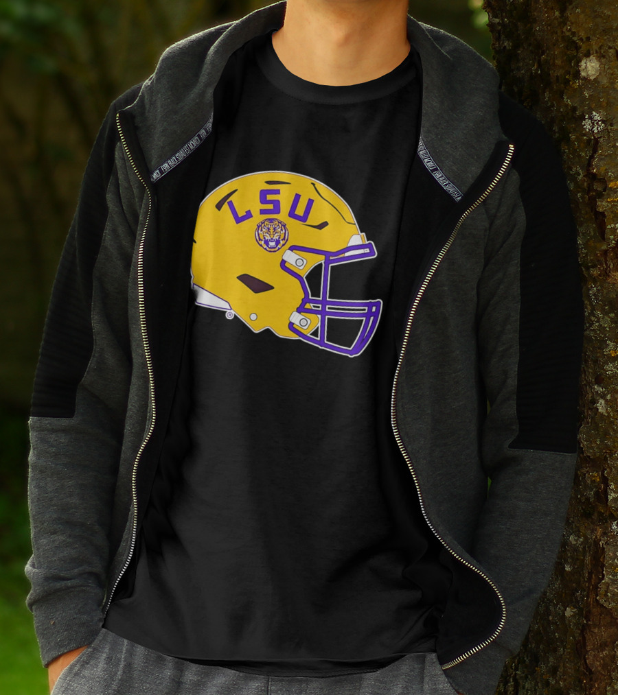 LSU Tigers Football Helmet Yellow Purple Team T-Shirt