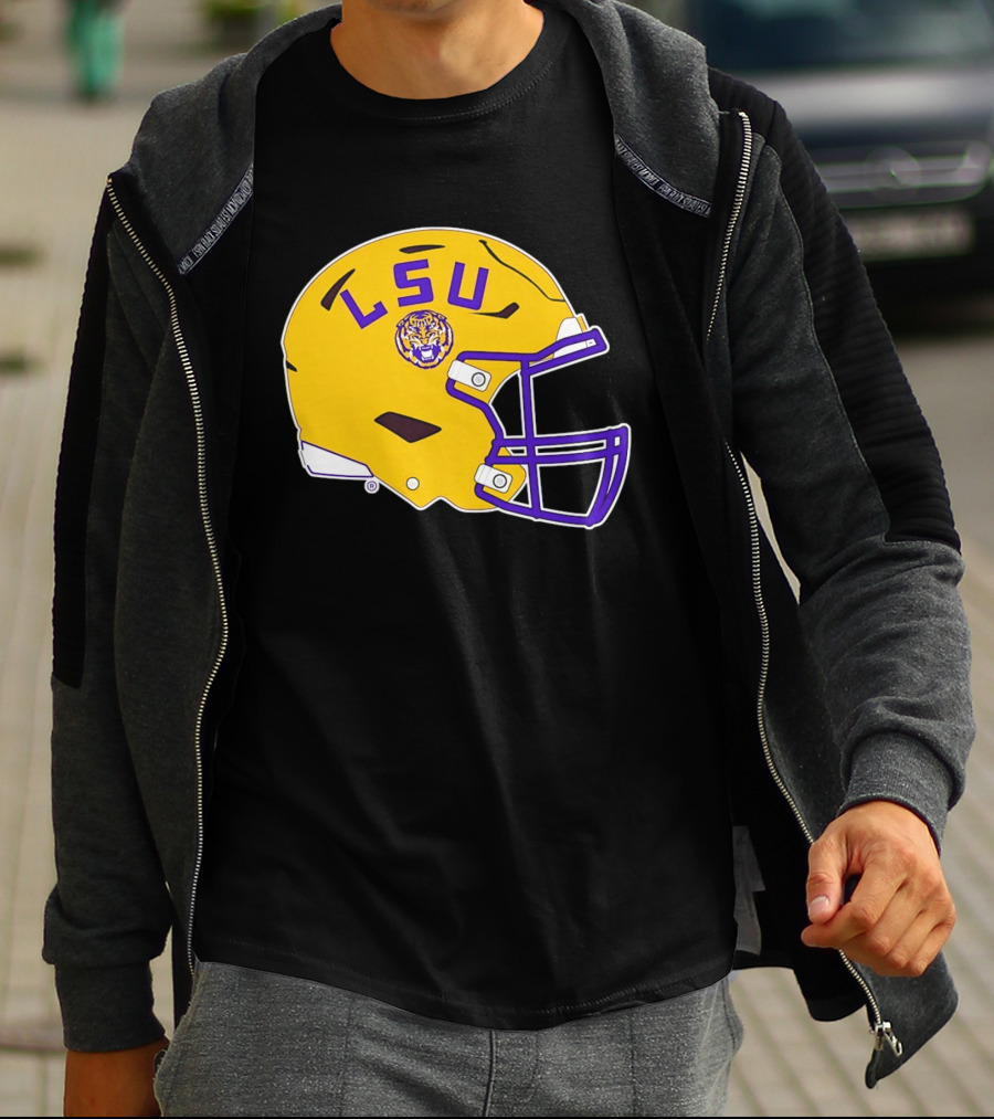 LSU Tigers Football Helmet Yellow Purple Team T-Shirt