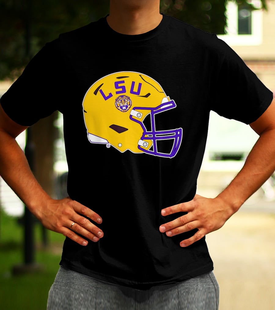 LSU Tigers Football Helmet Yellow Purple Team T-Shirt