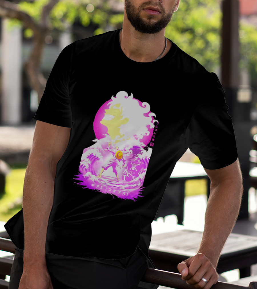 Monkey D. Luffy Gear 5 Gomu Gomu No Mi Waves One Piece Pink Aesthetic T-Shirt