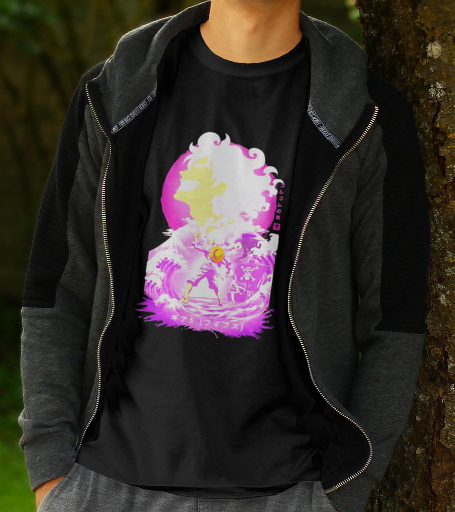 Monkey D. Luffy Gear 5 Gomu Gomu No Mi Waves One Piece Pink Aesthetic T-Shirt