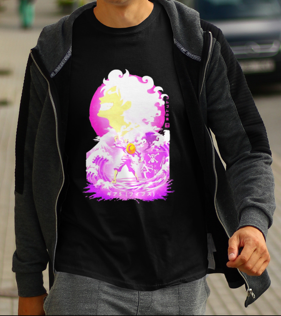 Monkey D. Luffy Gear 5 Gomu Gomu No Mi Waves One Piece Pink Aesthetic T-Shirt
