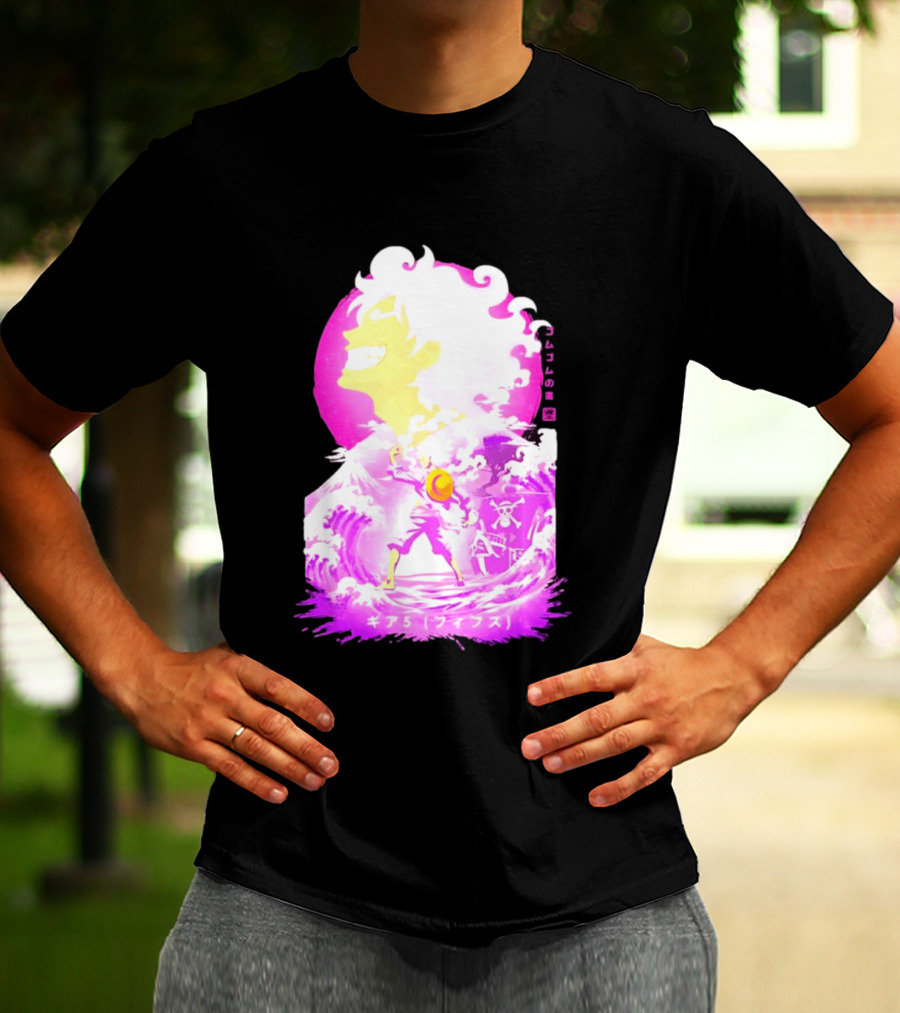 Monkey D. Luffy Gear 5 Gomu Gomu No Mi Waves One Piece Pink Aesthetic T-Shirt