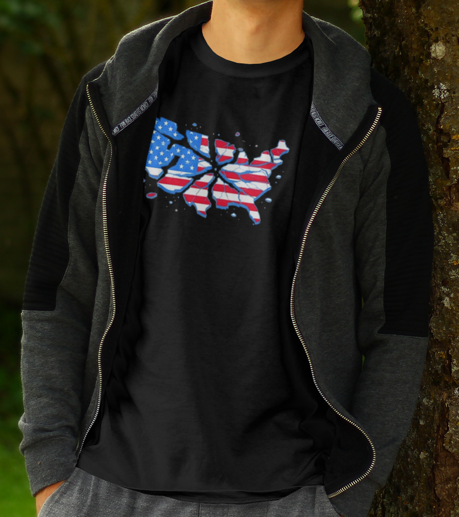 United States Of America Fractured Map Stars And Stripes T-Shirt
