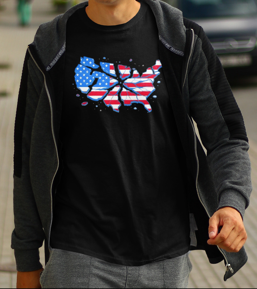 United States Of America Fractured Map Stars And Stripes T-Shirt