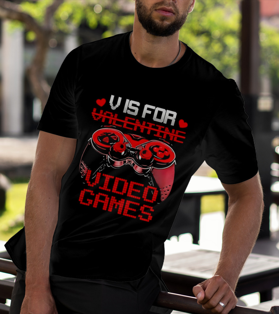 V Is For Valentine Video Games Controller Hearts T-Shirt