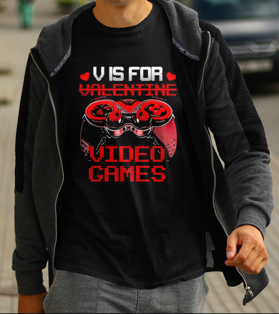 V Is For Valentine Video Games Controller Hearts T-Shirt