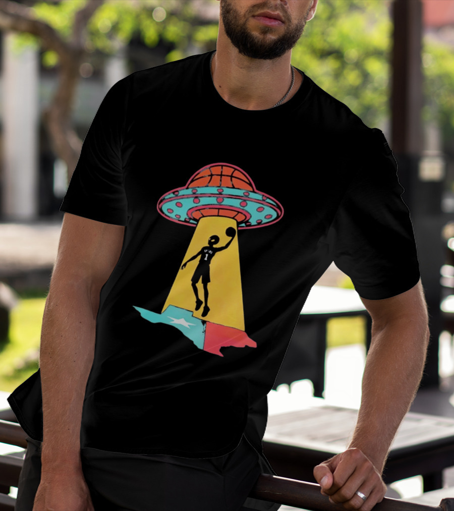 Victor Wembanyama San Antonio Spurs UFO Abduction Texas Flag Basketball T-Shirt