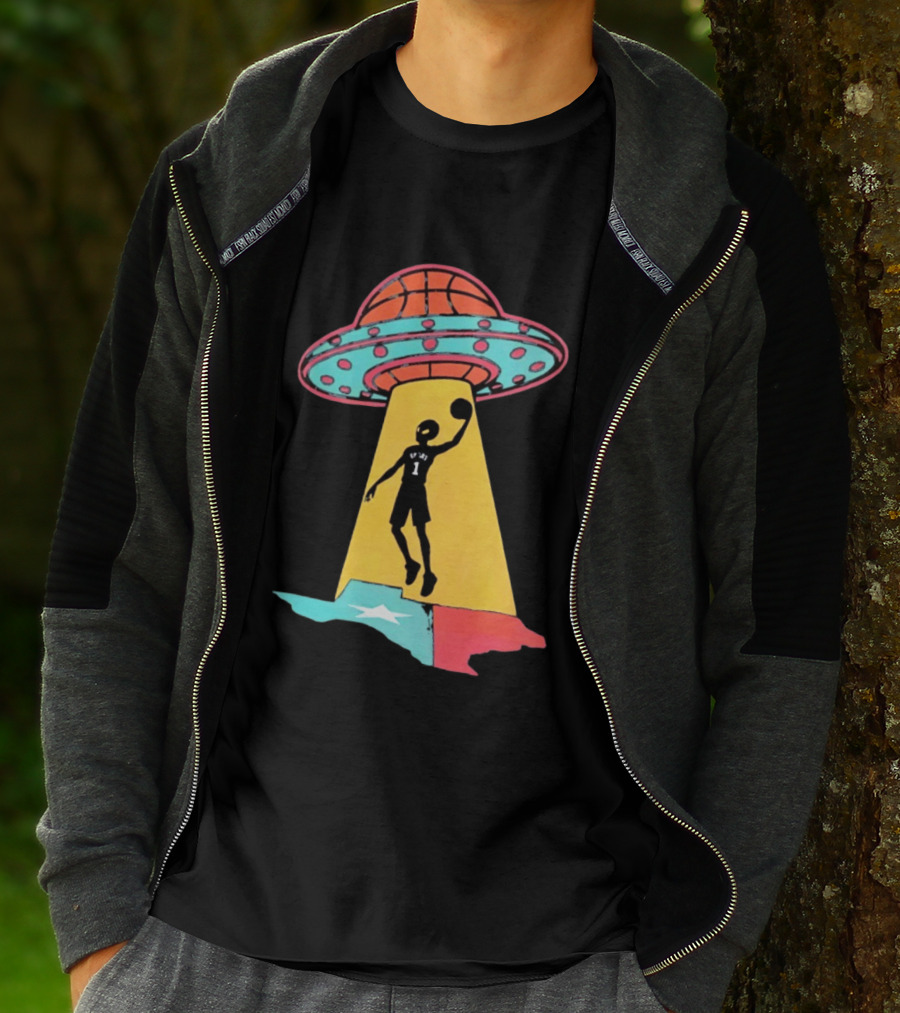 Victor Wembanyama San Antonio Spurs UFO Abduction Texas Flag Basketball T-Shirt