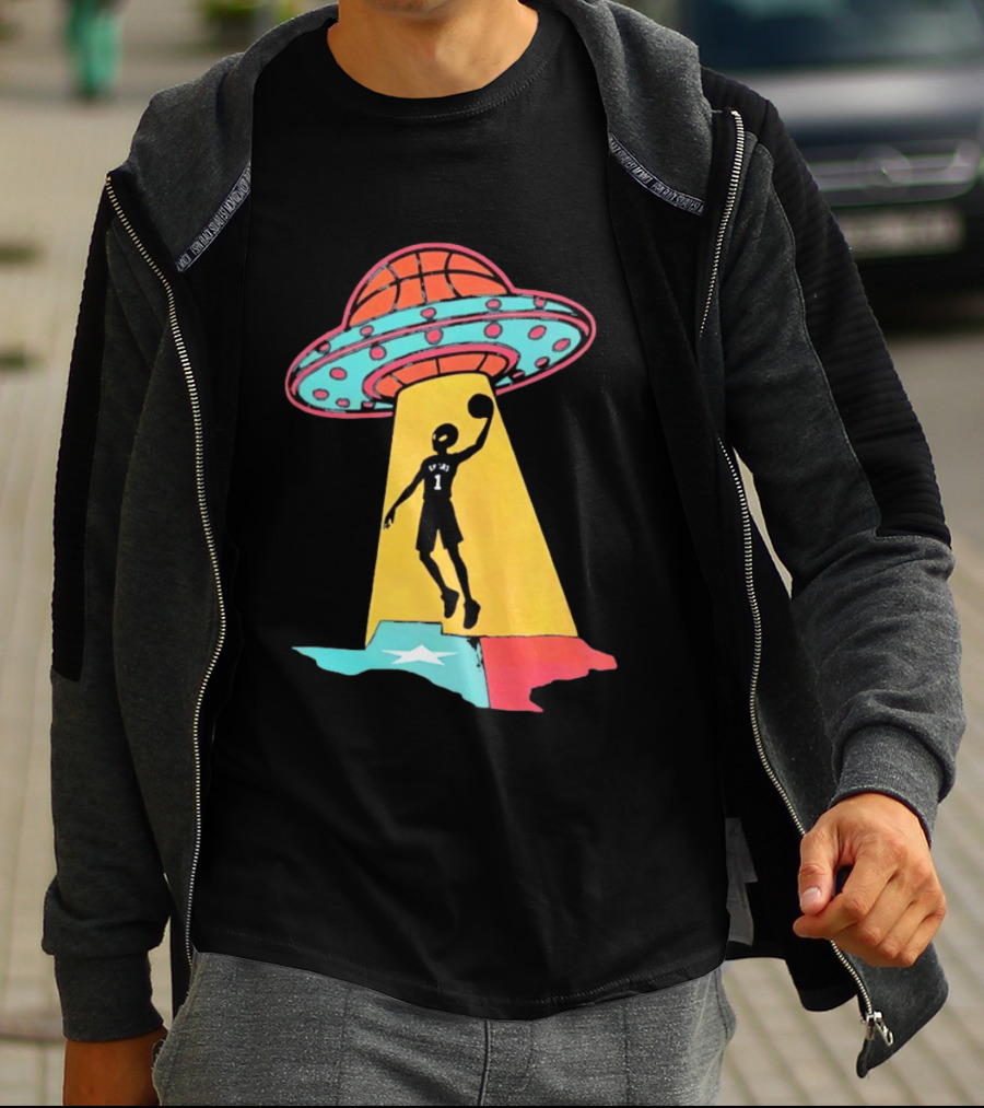 Victor Wembanyama San Antonio Spurs UFO Abduction Texas Flag Basketball T-Shirt