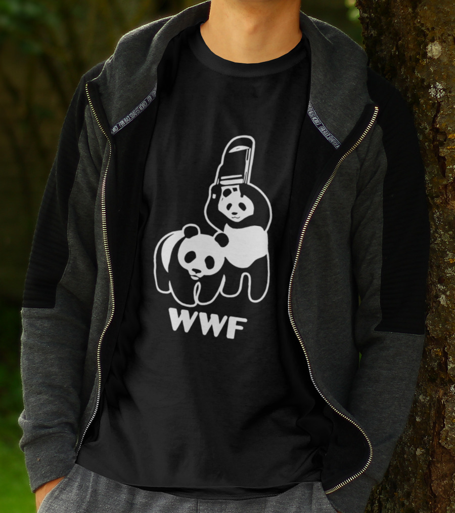 WWF Panda Chainsaw Wildlife Conservation Activist Black T-Shirt