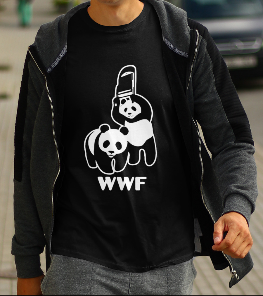 WWF Panda Chainsaw Wildlife Conservation Activist Black T-Shirt