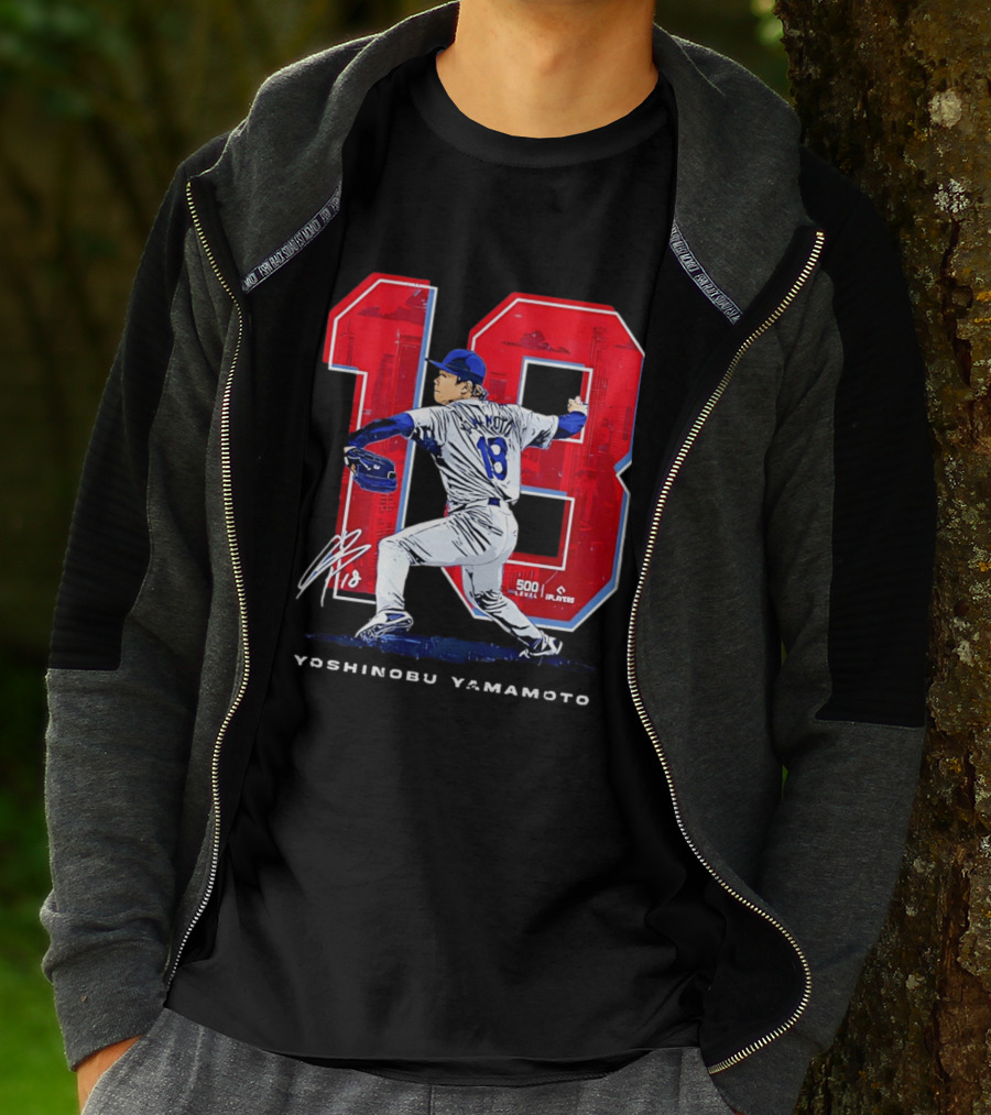 Yoshinobu Yamamoto 18 Los Angeles Dodgers Signature Japanese Pitcher T-Shirt