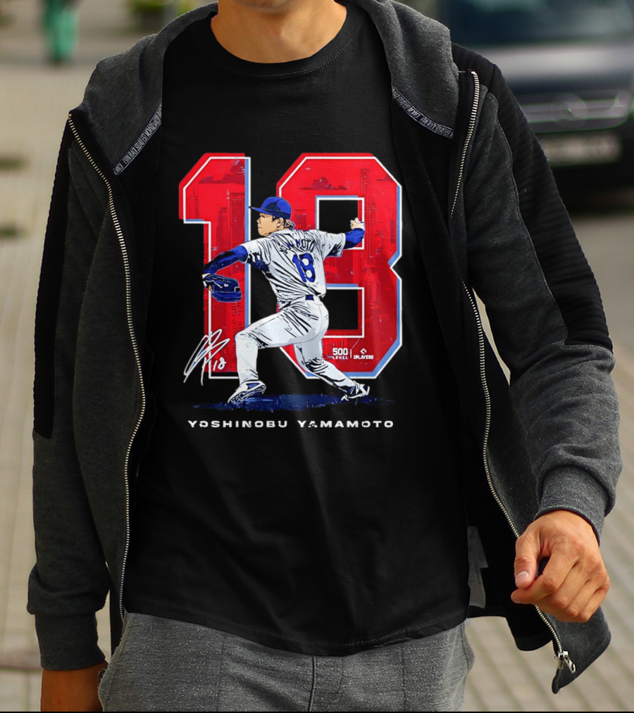 Yoshinobu Yamamoto 18 Los Angeles Dodgers Signature Japanese Pitcher T-Shirt