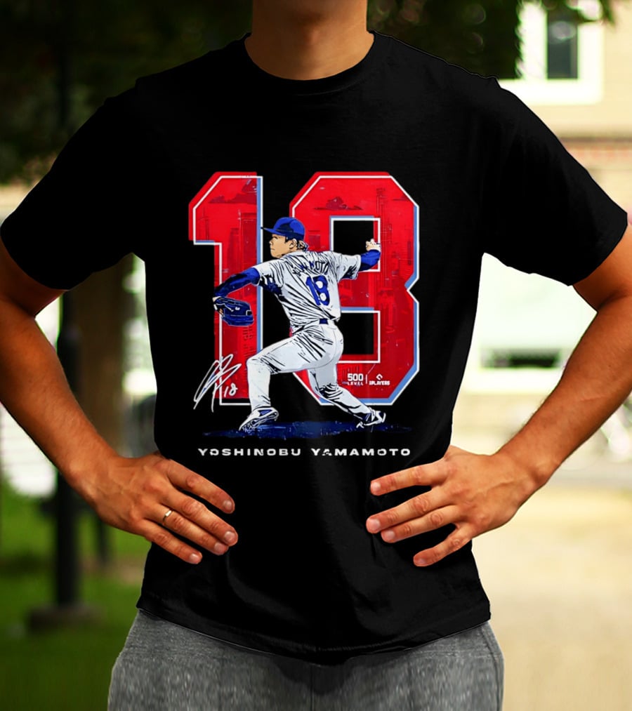 Yoshinobu Yamamoto 18 Los Angeles Dodgers Signature Japanese Pitcher T-Shirt
