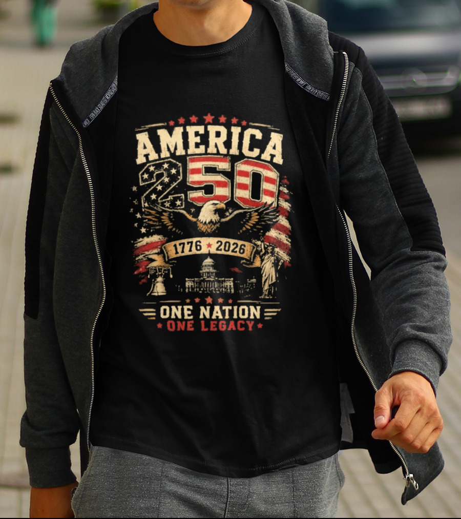 America 250 1776 2026 One Nation One Legacy Patriotic Eagle USA Capitol Liberty Bell T-Shirt