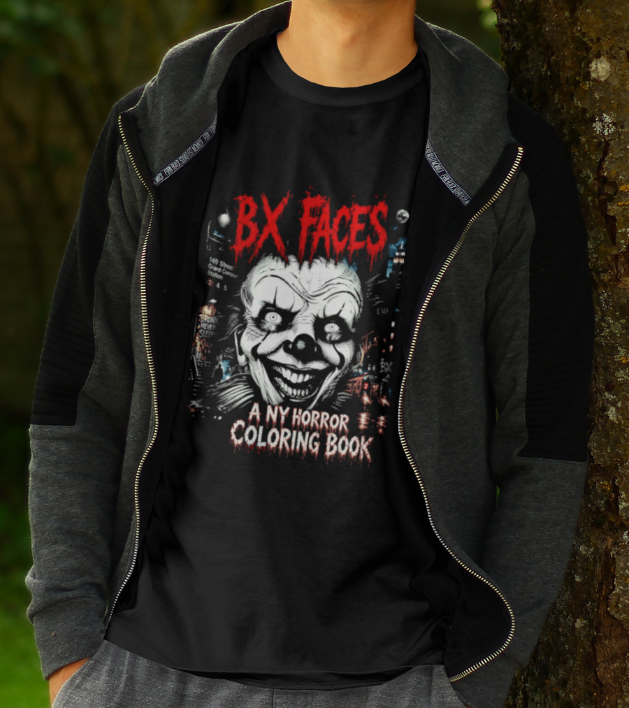 Bx Faces NY Horror Creepy Clown Coloring Book T-Shirt