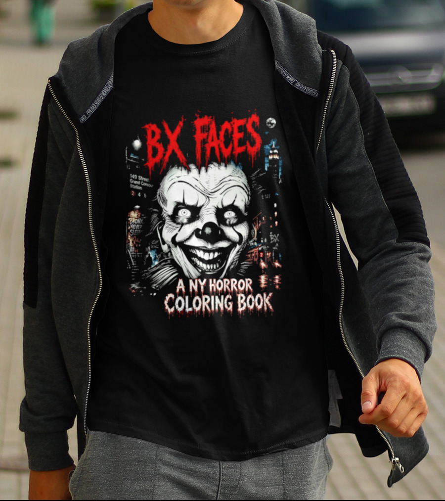 Bx Faces NY Horror Creepy Clown Coloring Book T-Shirt