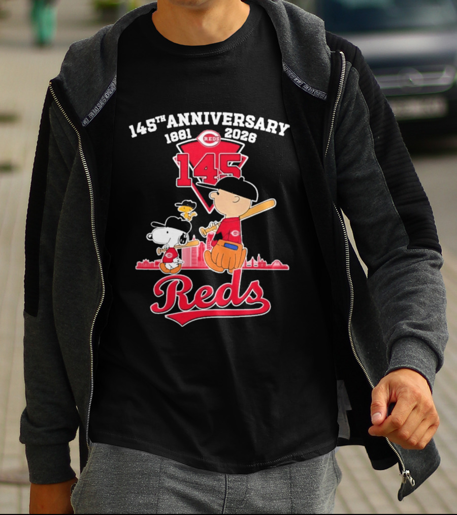 Charlie Brown Snoopy Cincinnati Reds 145th Anniversary 1881 2026 T-Shirt