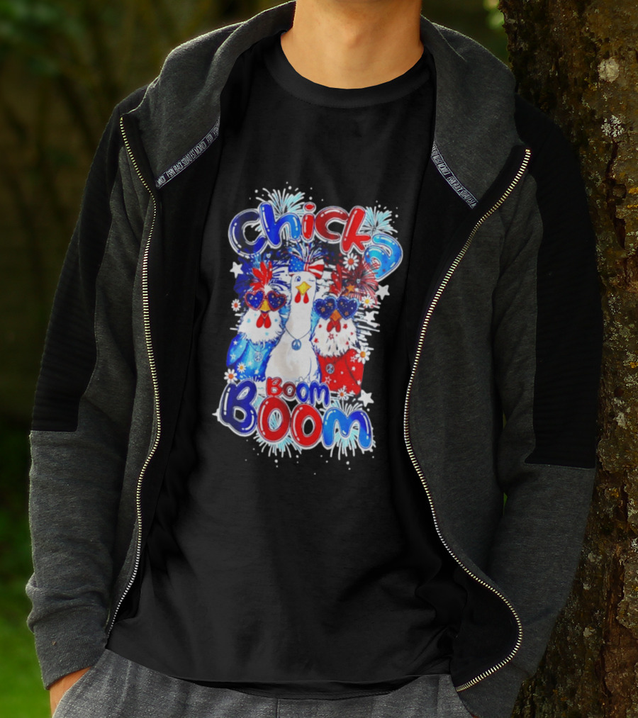 Chicka Boom Boom Patriotic Chickens With Headbands And Peace Signs T-Shirt