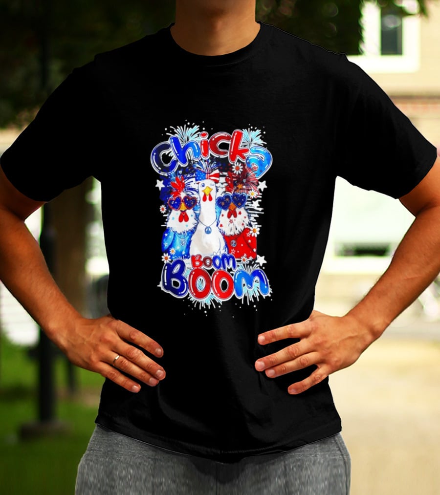 Chicka Boom Boom Patriotic Chickens With Headbands And Peace Signs T-Shirt