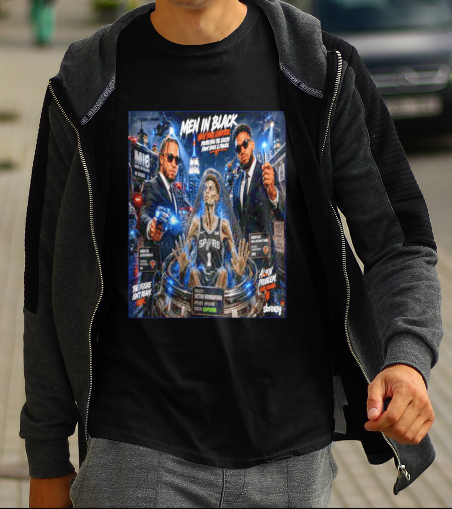 Victor Wembanyama Men In Black New York Crossover Knicks Vs Spurs NBA Showdown T-Shirt