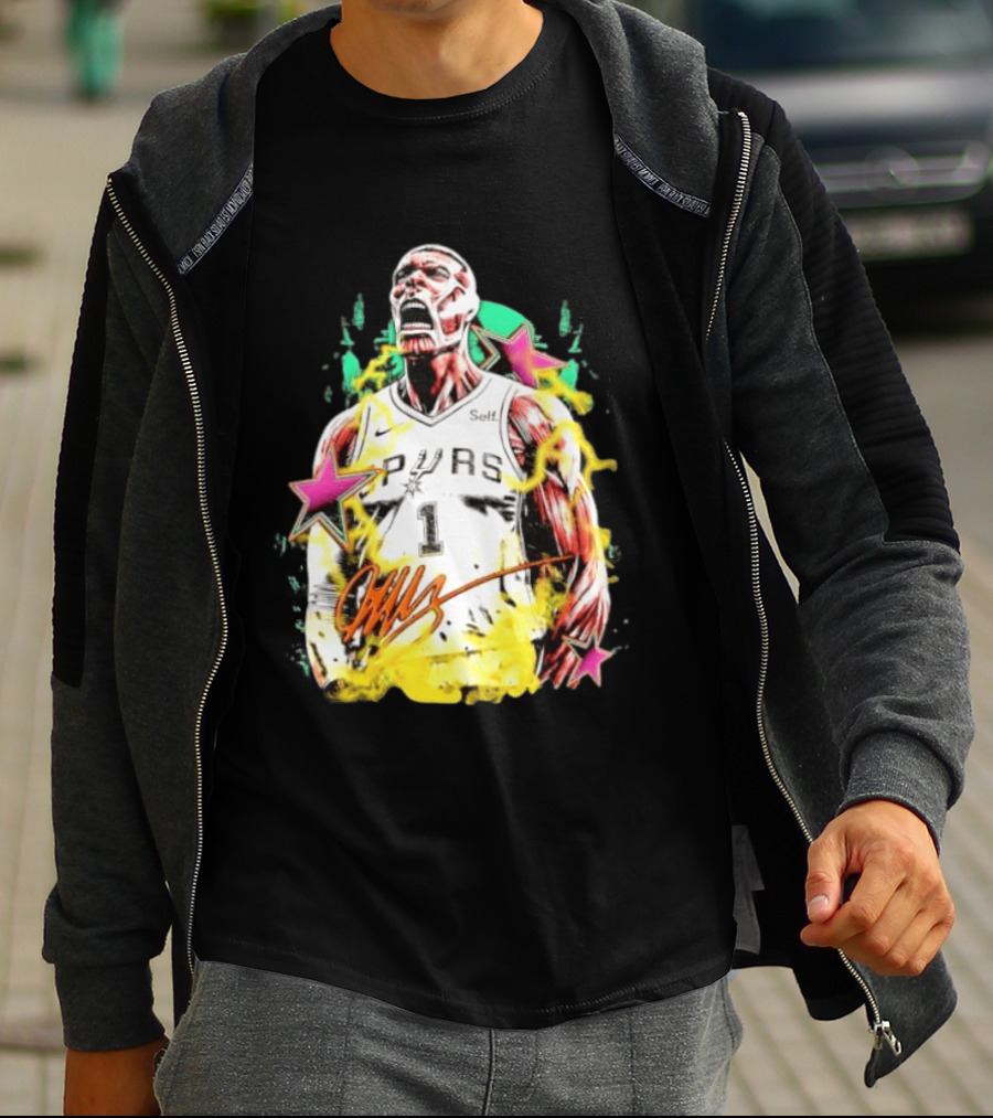 Victor Wembanyama San Antonio Spurs Attack On Titan Colossal Titan Spurs 1 Self Signature T-Shirt