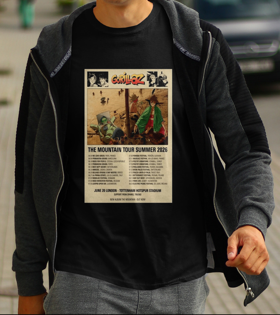 Gorillaz We Love Green Paris June 05 2026 The Mountain Tour T-Shirt