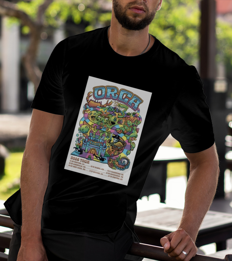 ORCA 2026 Tour Colorful Adventure Map Denver Asheville New York Boise Richmond Nashville Golden T-Shirt