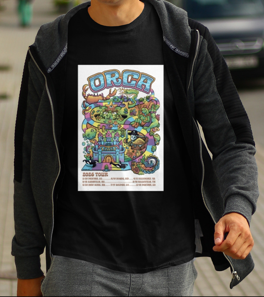 ORCA 2026 Tour Colorful Adventure Map Denver Asheville New York Boise Richmond Nashville Golden T-Shirt