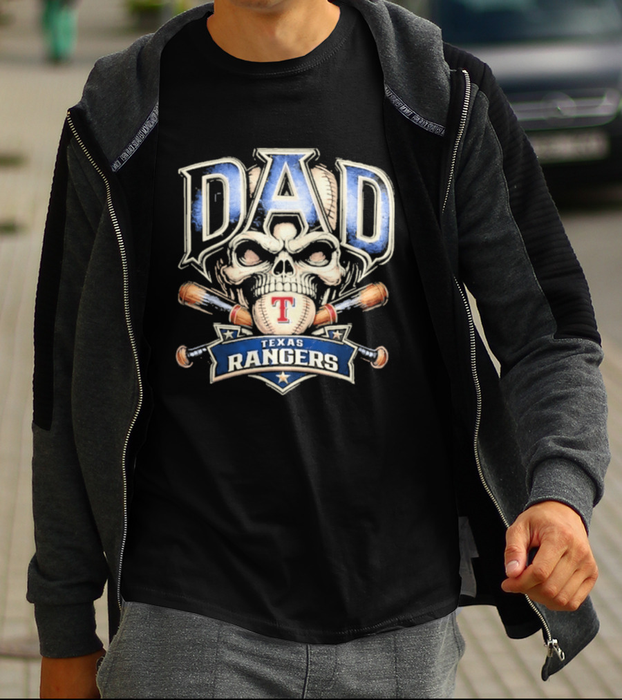 Dad Skull Baseball Crossed Bats Texas Rangers T-Shirt