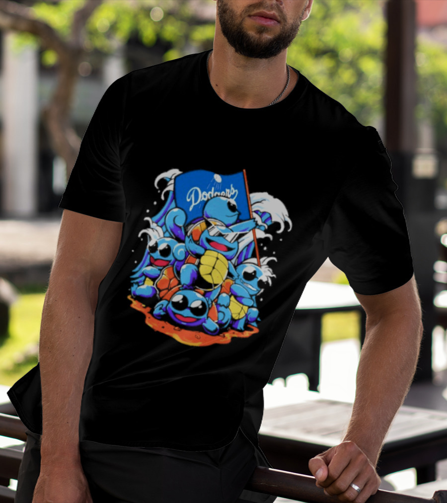 Squirtle Squad Dodgers Blue Flag Los Angeles Pokémon Collaboration T-Shirt