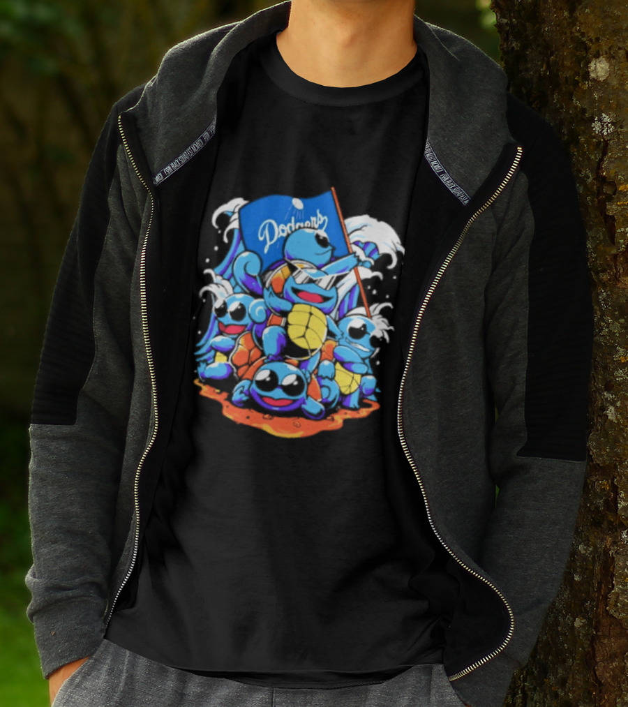 Squirtle Squad Dodgers Blue Flag Los Angeles Pokémon Collaboration T-Shirt