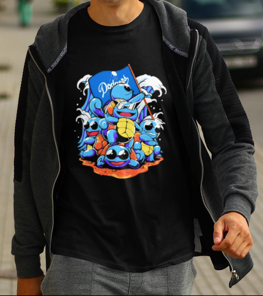 Squirtle Squad Dodgers Blue Flag Los Angeles Pokémon Collaboration T-Shirt